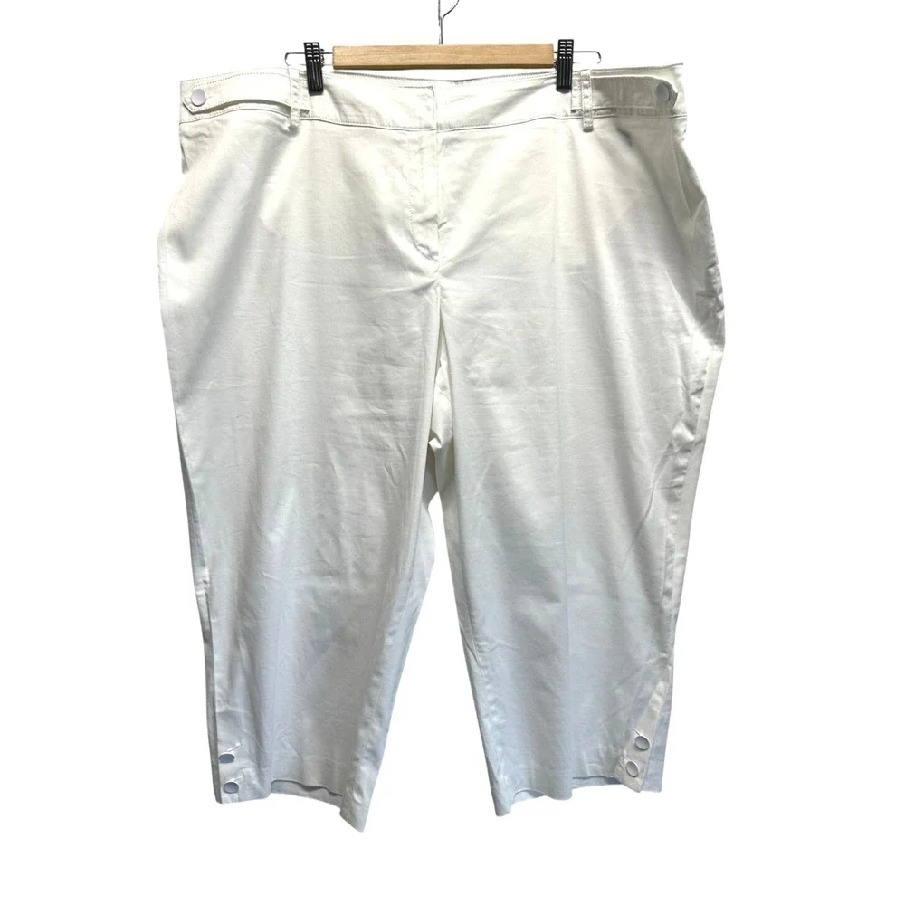 Zac & Rachel Women Crop Pants‎ White 24W Wide Leg Button Detail Cotton